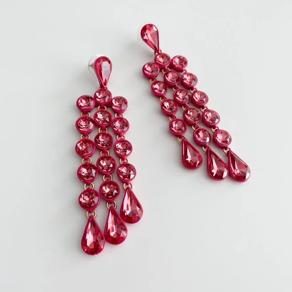 J. Crew Sparkly Waterfall Earrings (Fuchsia) - Picture 2 of 3